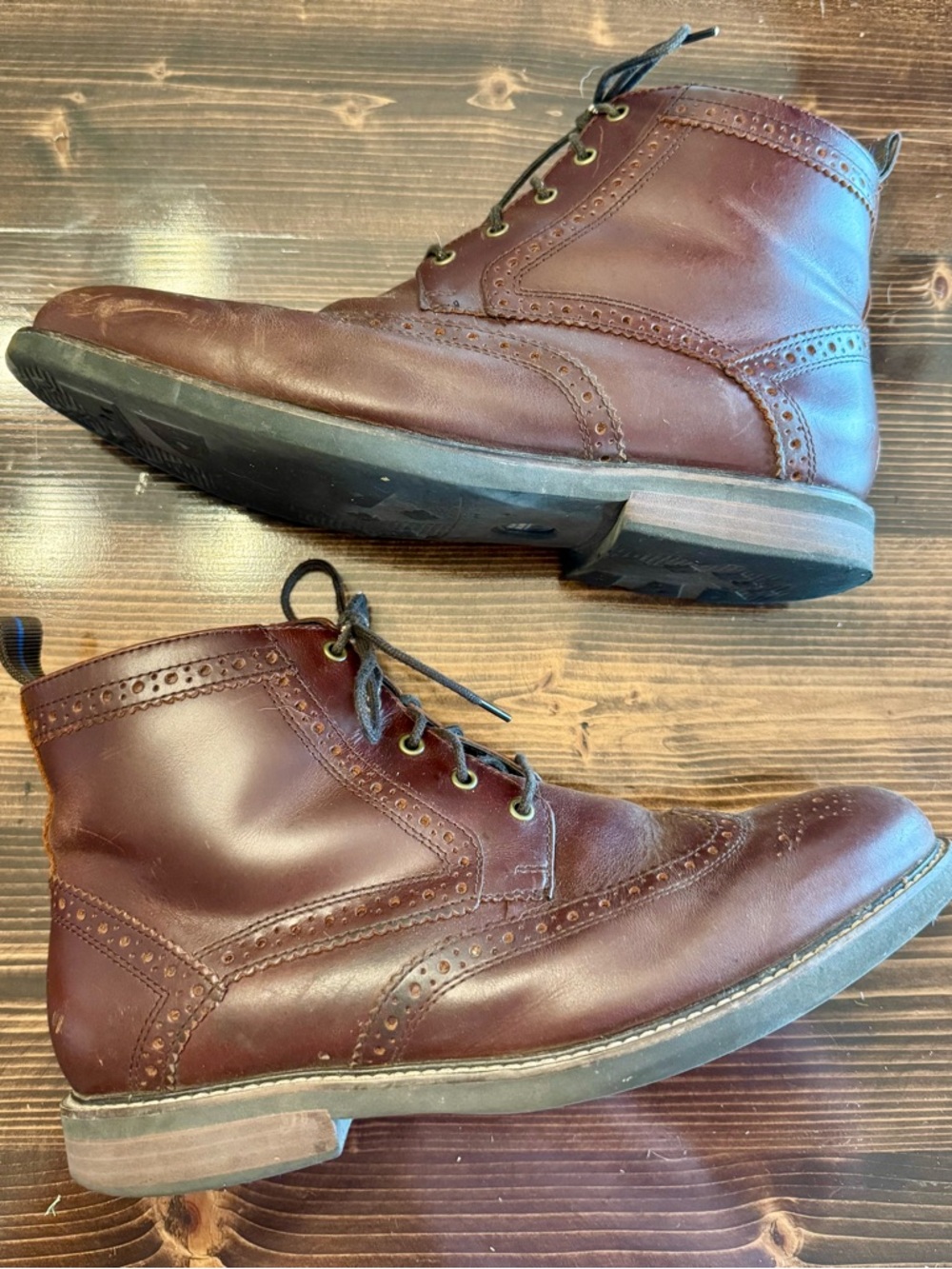Nunn Bush Men's Wingtip Leather Boots in Brown‎ Size 10W